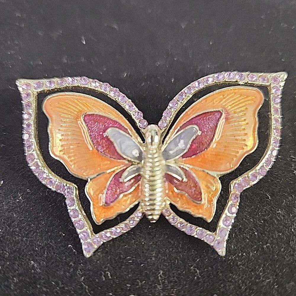 Brooch Butterfly Napier silver tone Gold & Purple Enamel Rhinestones Pin Vintage